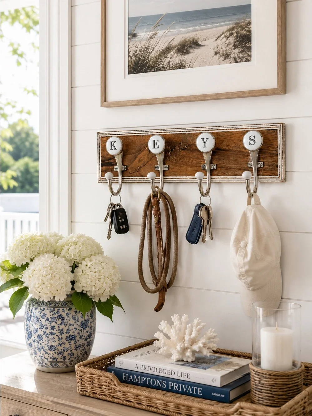 Rustic Farmhouse KEYS Wall Hook Rack Wood Entryway Organizer